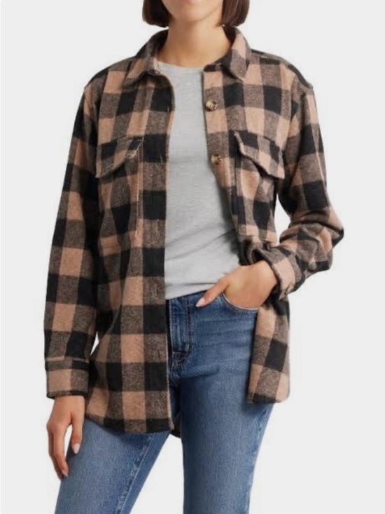 beachlunchlounge Tops - NWT Beach Lunch Lounge Cozy Plaid Flannel Shacket Top Pink Black size XS